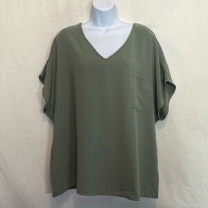 G-198 Fab’rik Green Oversize Short Sleeve Pullover Blouse Size L